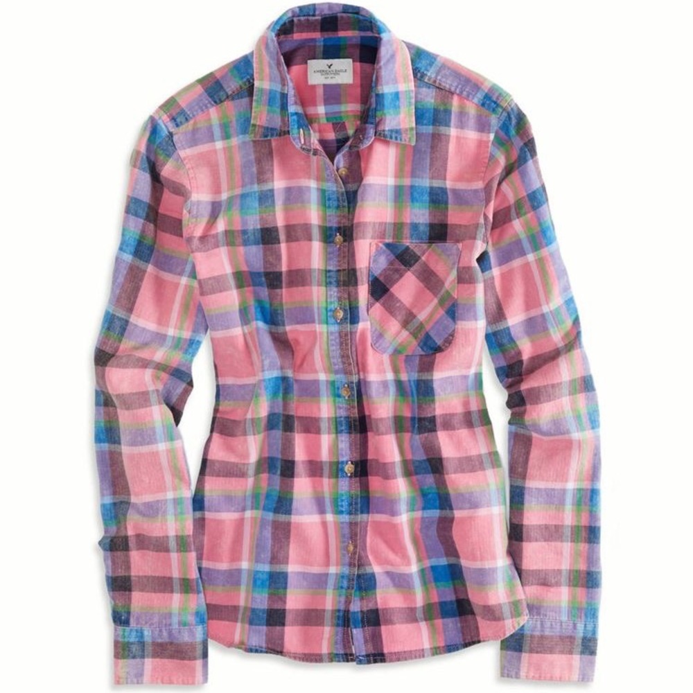 Pink and Blue Plaid Button-down Flannel (EUC)
